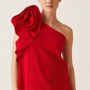 Red One-Shoulder Top with Floral Detail